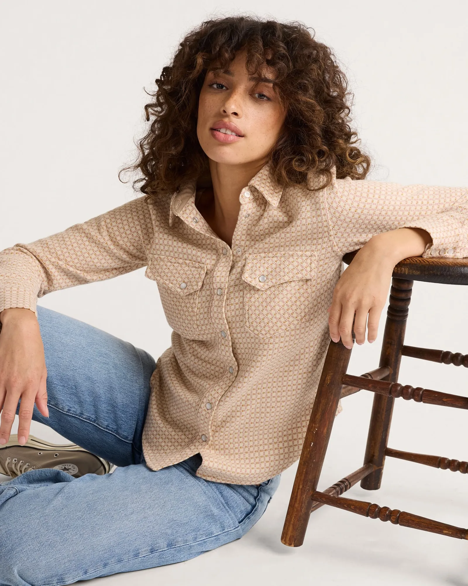 Pendleton WOMEN'S TEXTURED WOOL GAMBLER SHIRT ROSE TEXTURED CHECK Outlet