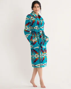 Pendleton WOMEN'S TUCSON COTTON TERRY VELOUR BATHROBE TURQUOISE Hot