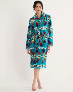 Pendleton WOMEN'S TUCSON COTTON TERRY VELOUR BATHROBE TURQUOISE Hot