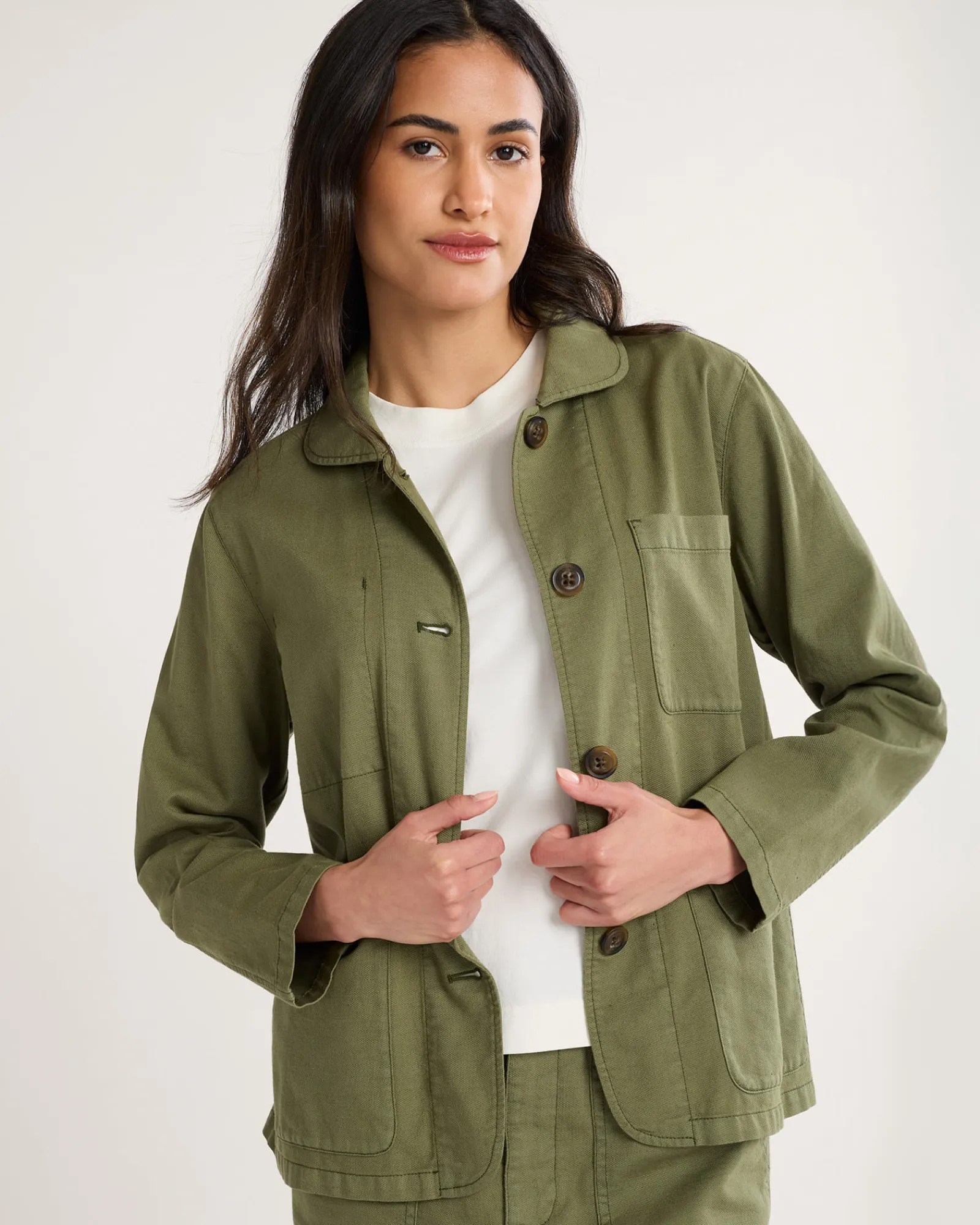 Pendleton WOMEN'S UTILITY COTTON/LINEN CHORE JACKET KHAKI GREEN Outlet