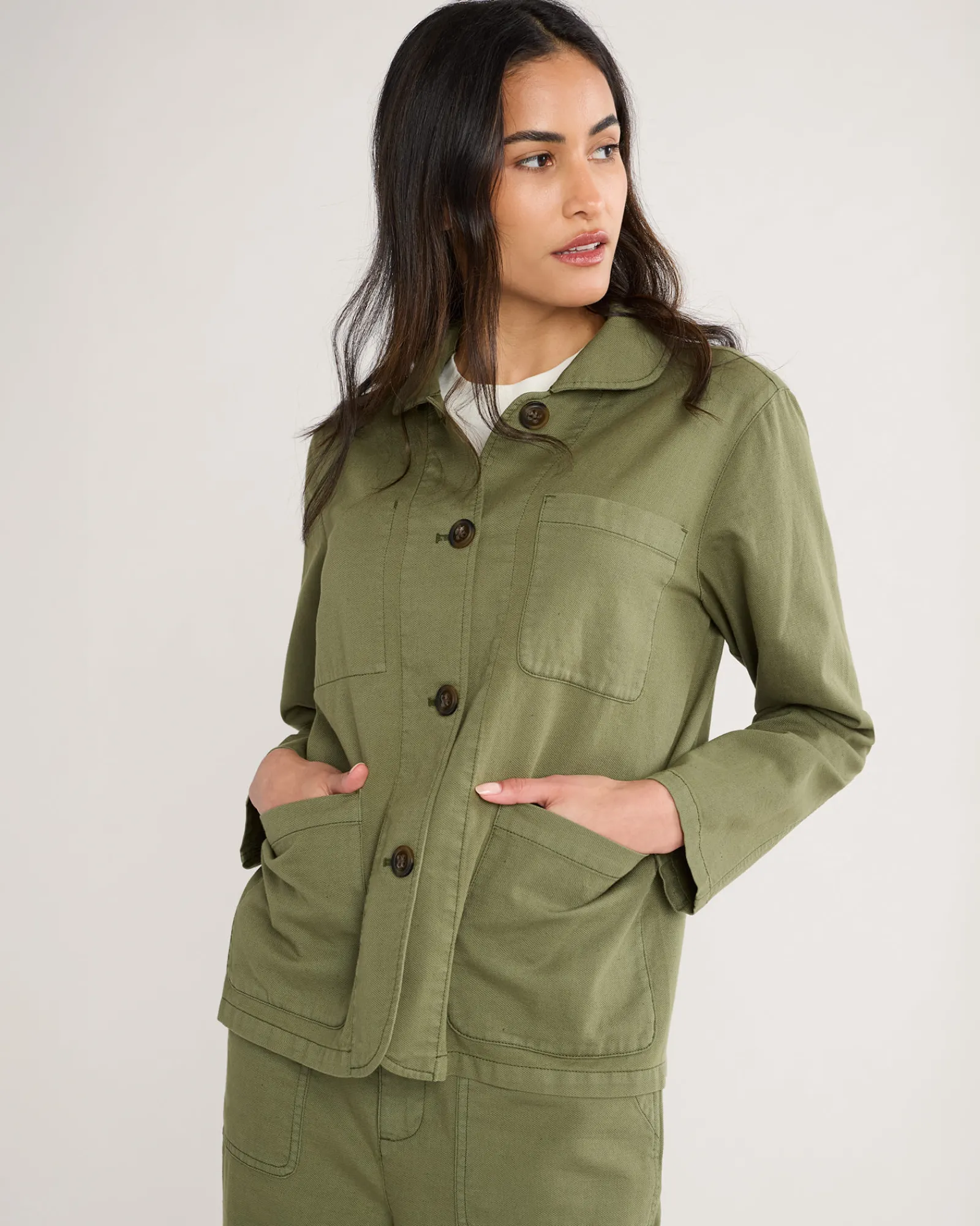 Pendleton WOMEN'S UTILITY COTTON/LINEN CHORE JACKET KHAKI GREEN Outlet