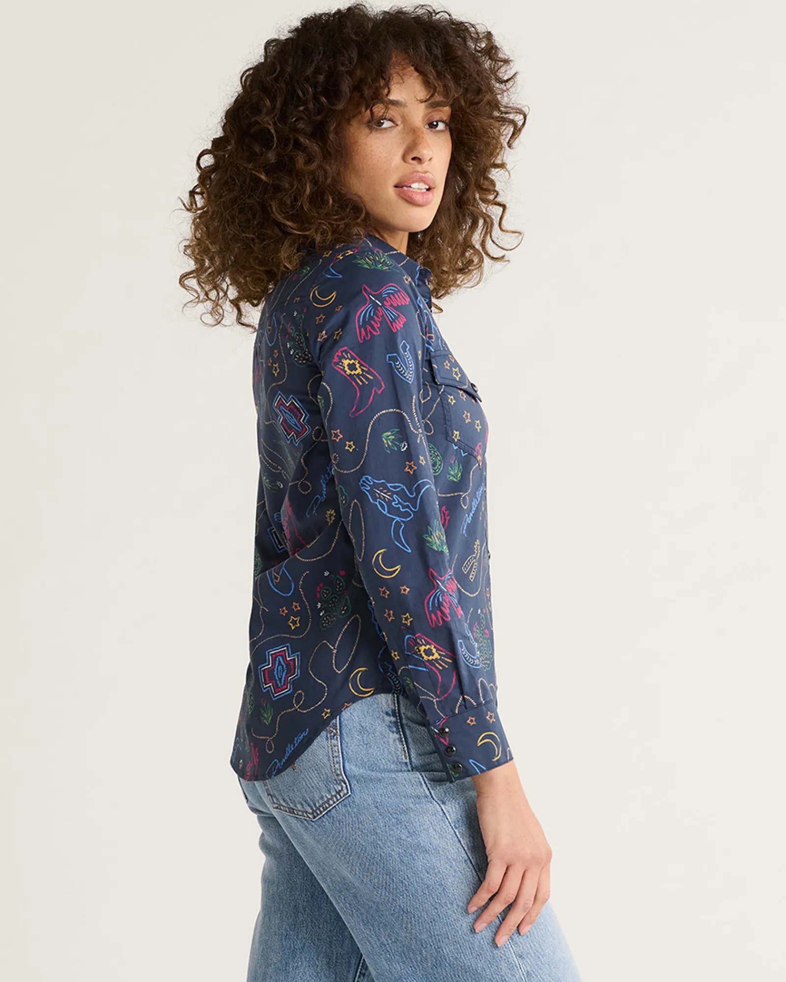 Pendleton WOMEN'S WESTERN PRINT GAMBLER SHIRT NAVY BRIGHTS Best