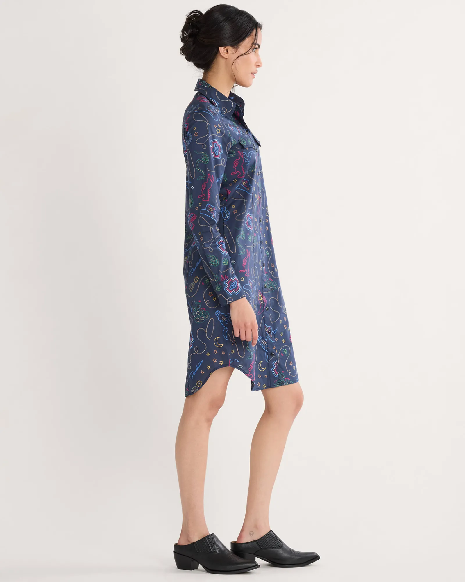 Pendleton WOMEN'S WESTERN PRINT GAMBLER SHIRT DRESS NAVY BRIGHTS Discount