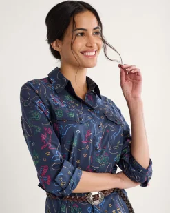 Pendleton WOMEN'S WESTERN PRINT GAMBLER SHIRT DRESS NAVY BRIGHTS Discount