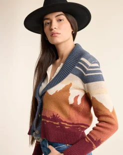 Pendleton WOMEN'S WESTERN SCENIC COTTON CARDIGAN BLUE/RUST MULTI Hot