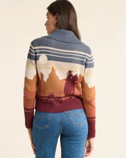 Pendleton WOMEN'S WESTERN SCENIC COTTON CARDIGAN BLUE/RUST MULTI Hot