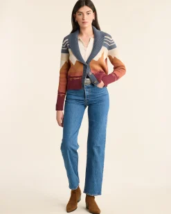 Pendleton WOMEN'S WESTERN SCENIC COTTON CARDIGAN BLUE/RUST MULTI Hot